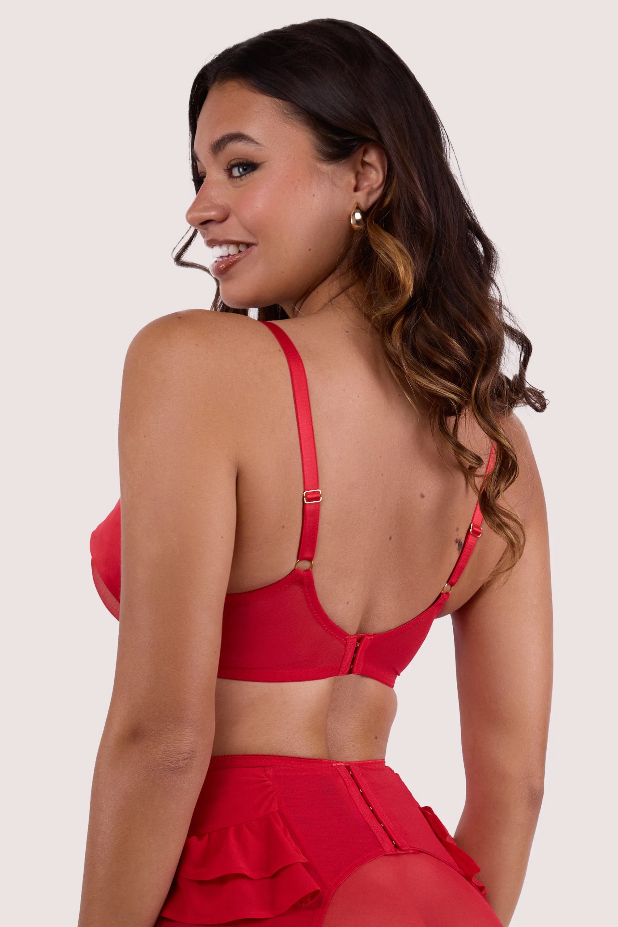 Annette Red Satin Bow Cup Bra