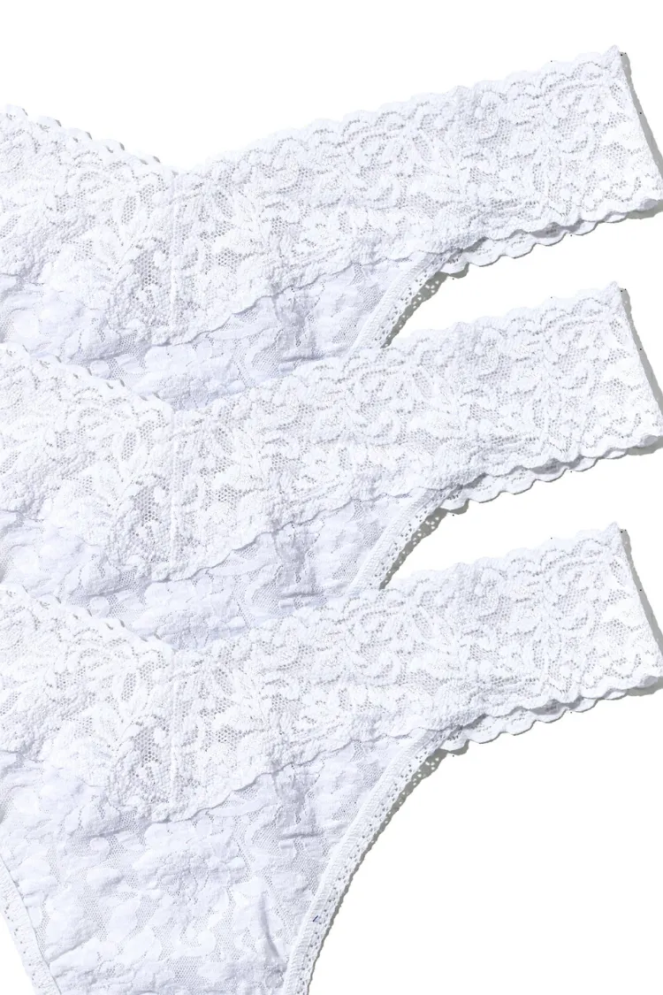 Ballerina 3-Pack Low Rise Lace Thongs in White