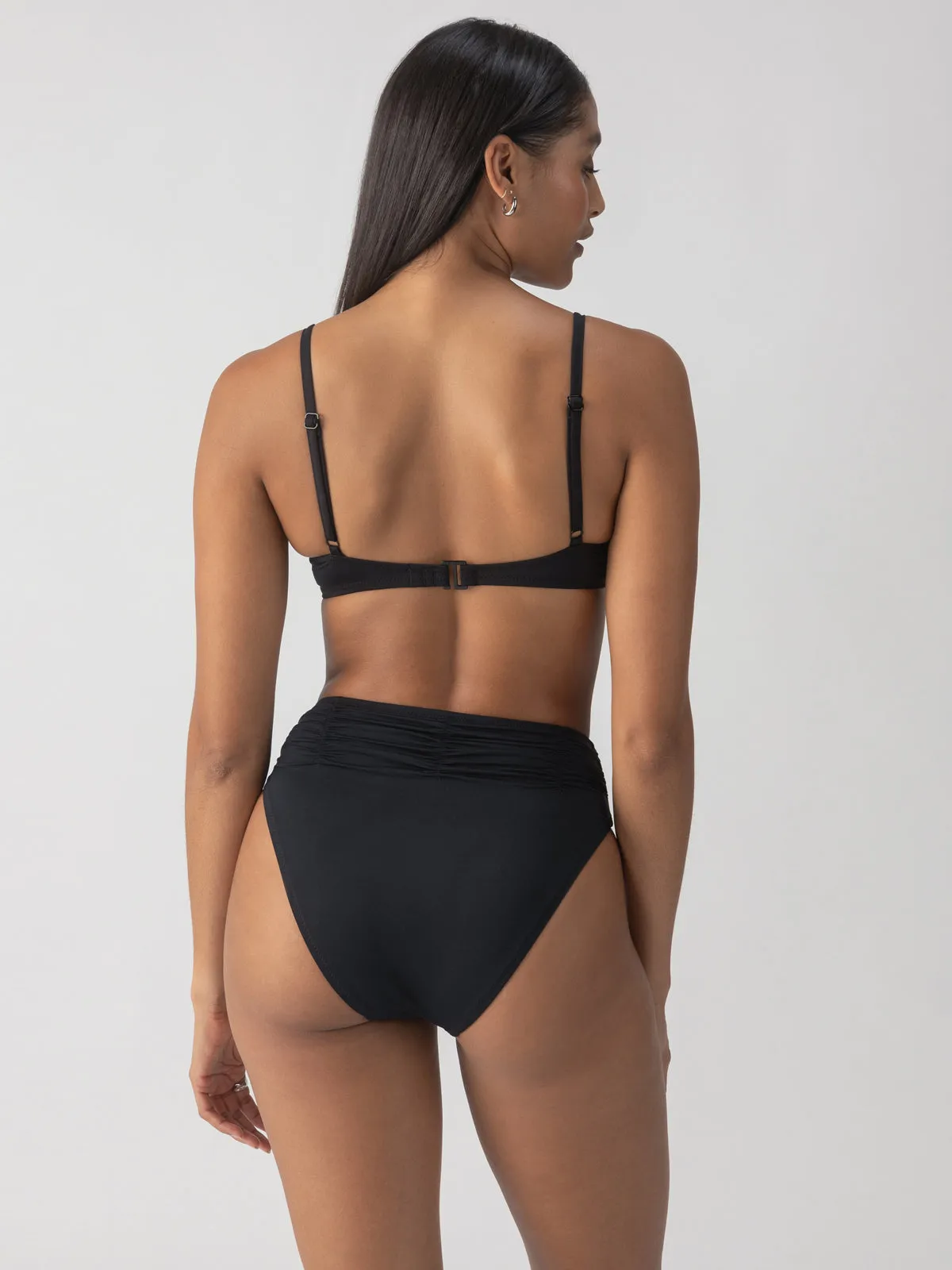 Beach Goddess Excess Shirr Waist Bikini Bottom Black