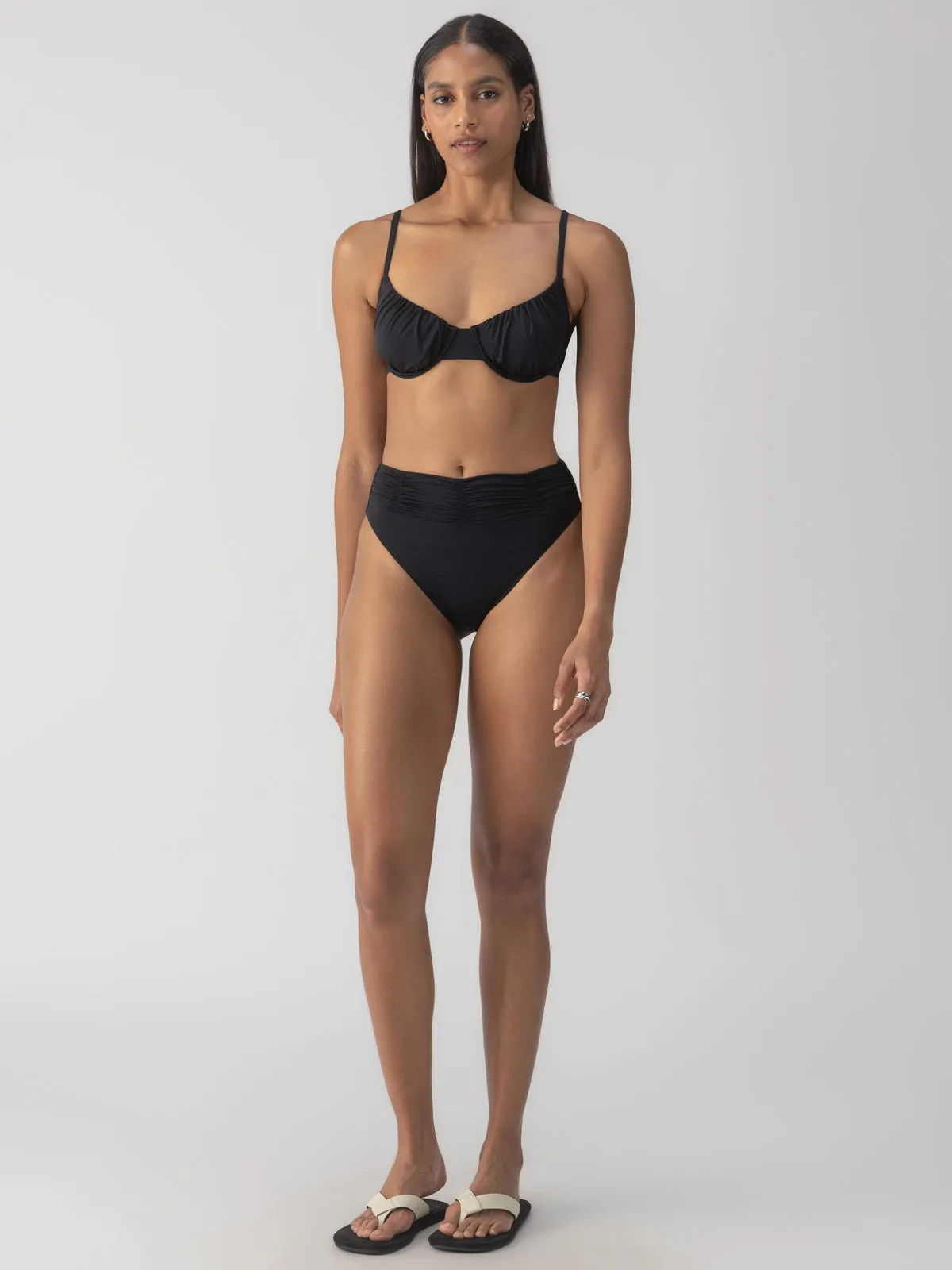 Beach Goddess Excess Shirr Waist Bikini Bottom Black