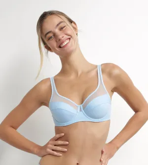 Blue microfiber and tulle push-on bra Dim Generous