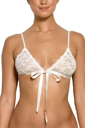 Bridal Lace & Satin Front Tie Bralette in Ivory