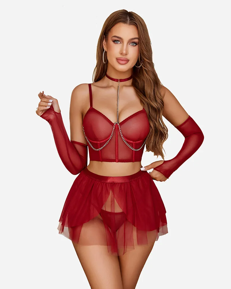 Chain Linked Bustier Lingerie Set