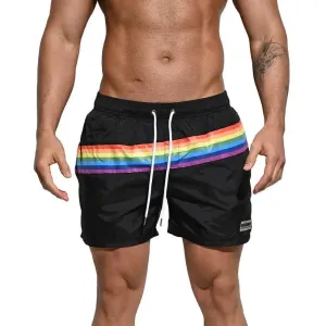 Desmiit Pride Rainbow Men's Board Shorts - Quick-Dry Nylon Swim Trunks with Pockets