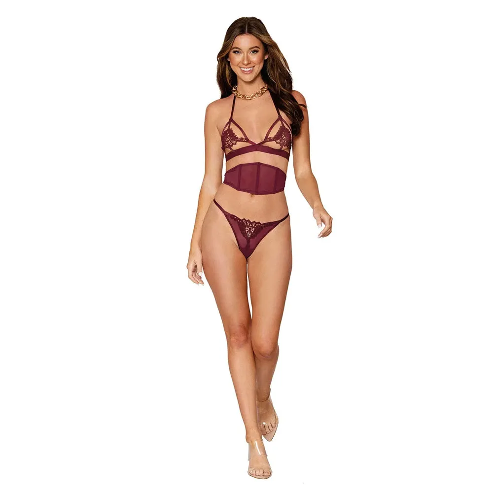 Dreamgirl Lingerie 3-piece skimpy bralette, waist belt and G-string set - 12926
