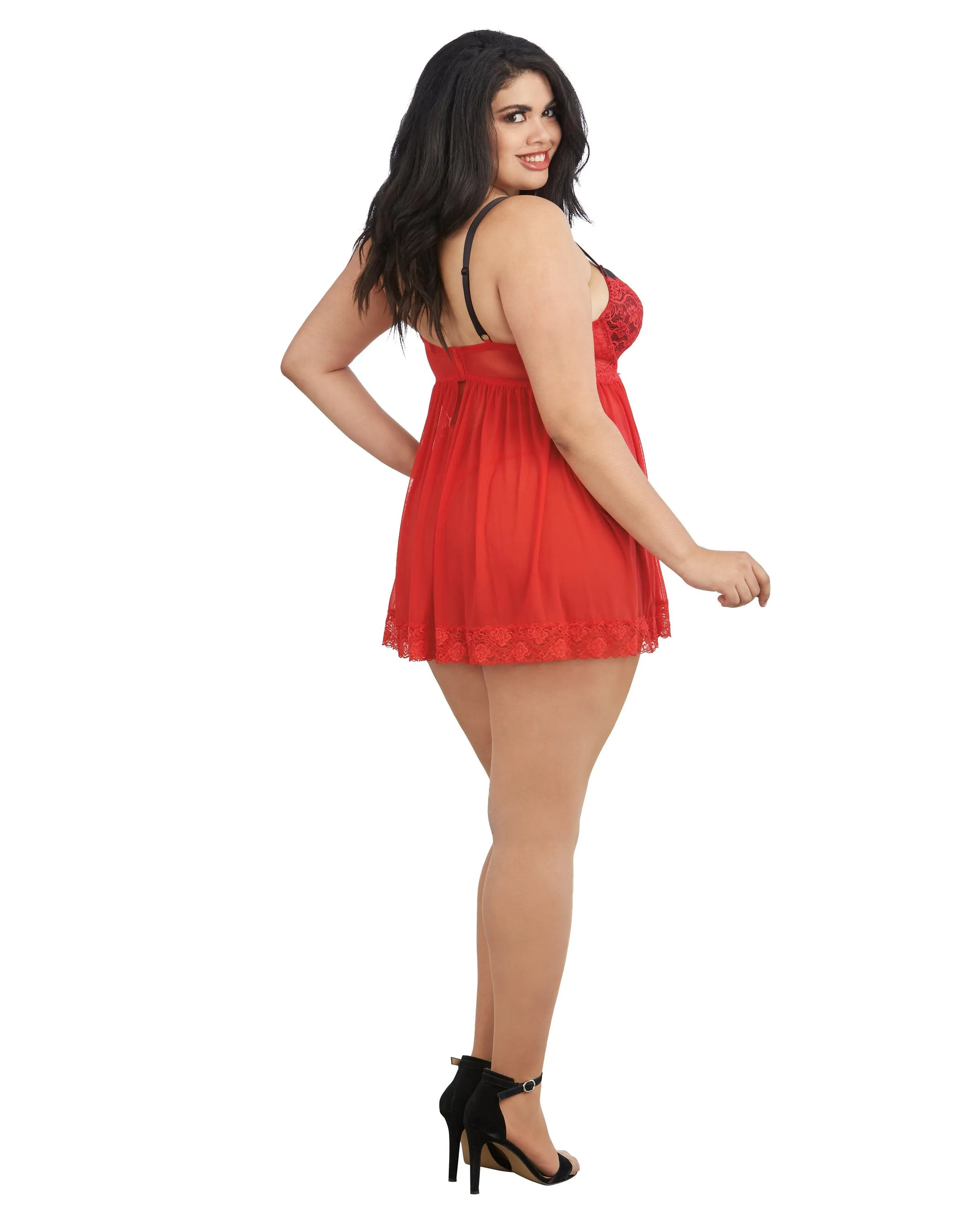 Dreamgirl Plus Size Contrast Lace Overlay Babydoll