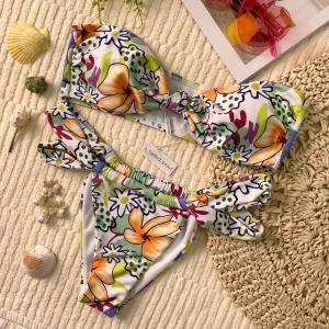 Flowers Print Bandeau Bikini Set