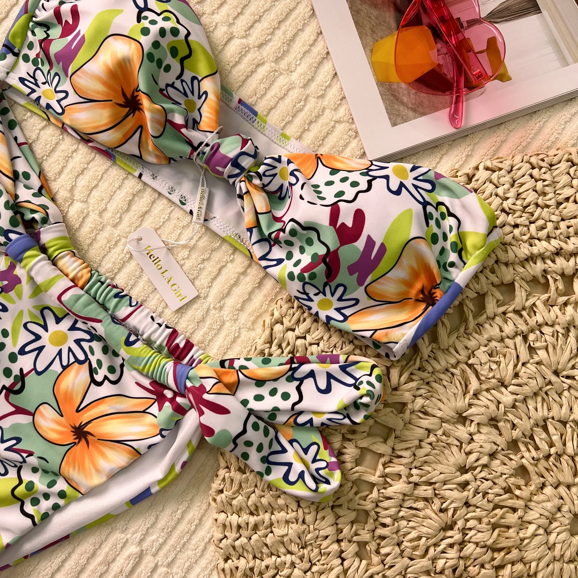 Flowers Print Bandeau Bikini Set