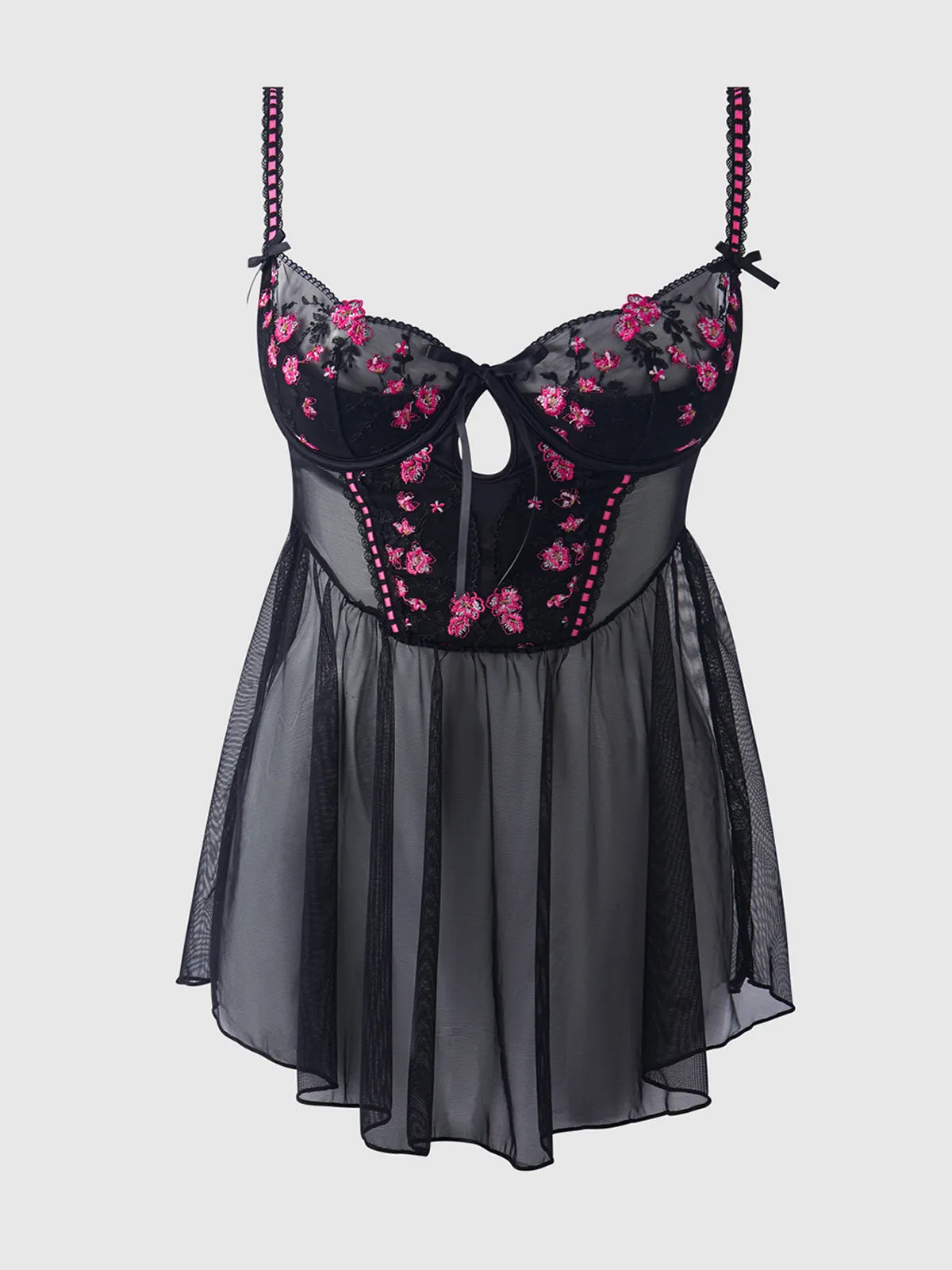 Harlow Embroidered Mesh & Elastic Longline Babydoll