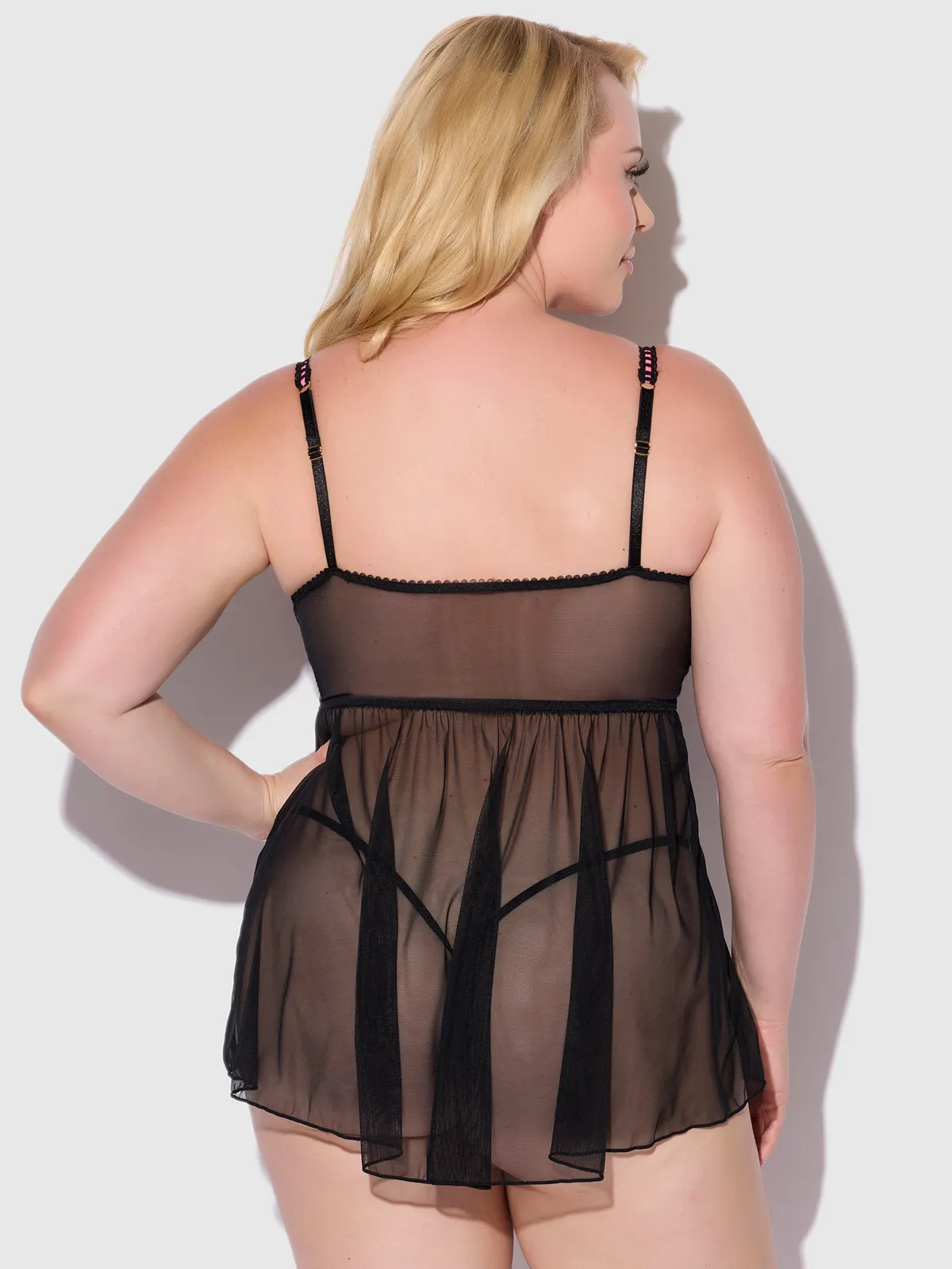 Harlow Embroidered Mesh & Elastic Longline Babydoll
