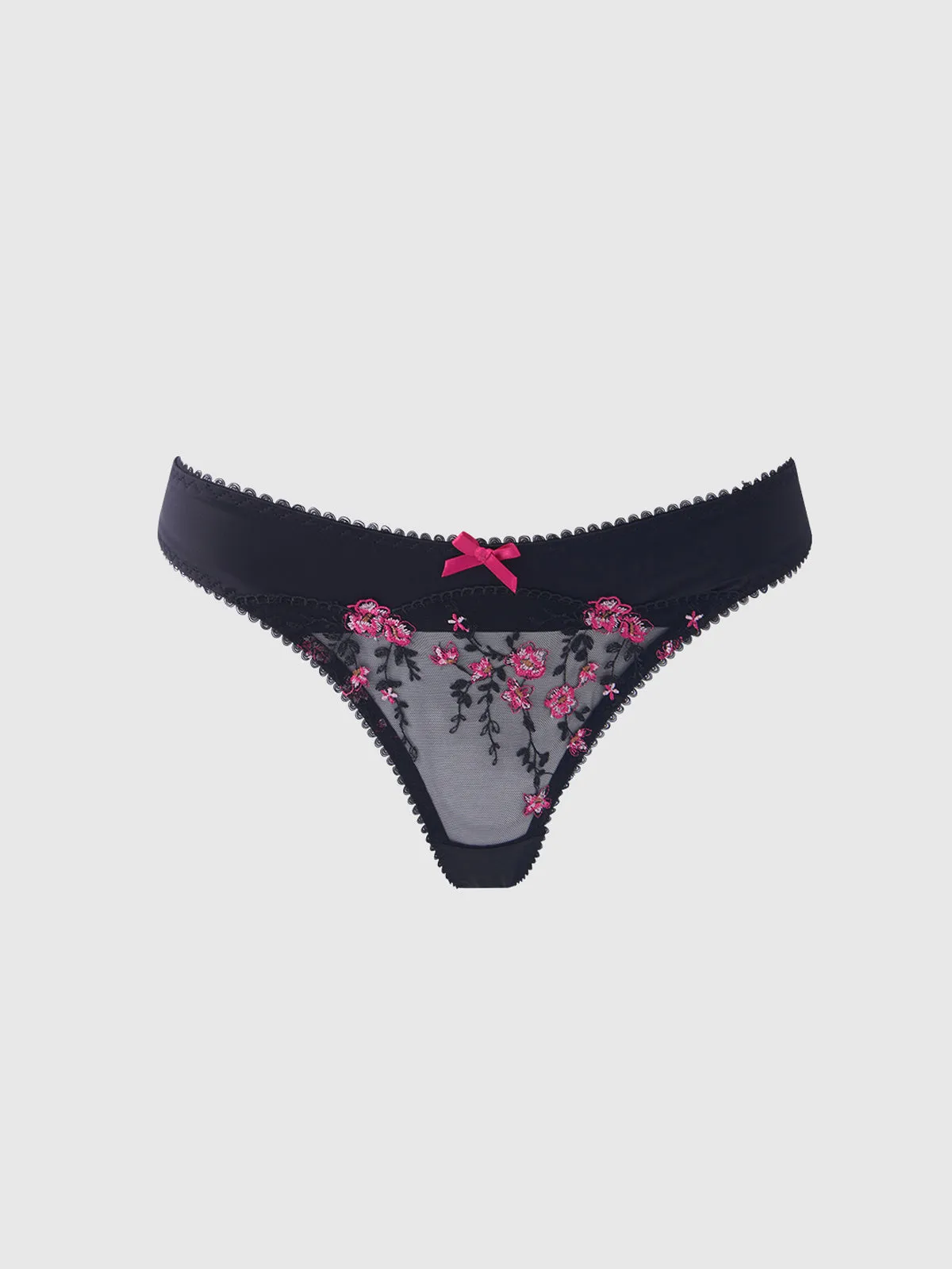 Harlow Embroidered Mesh & Satin Thong