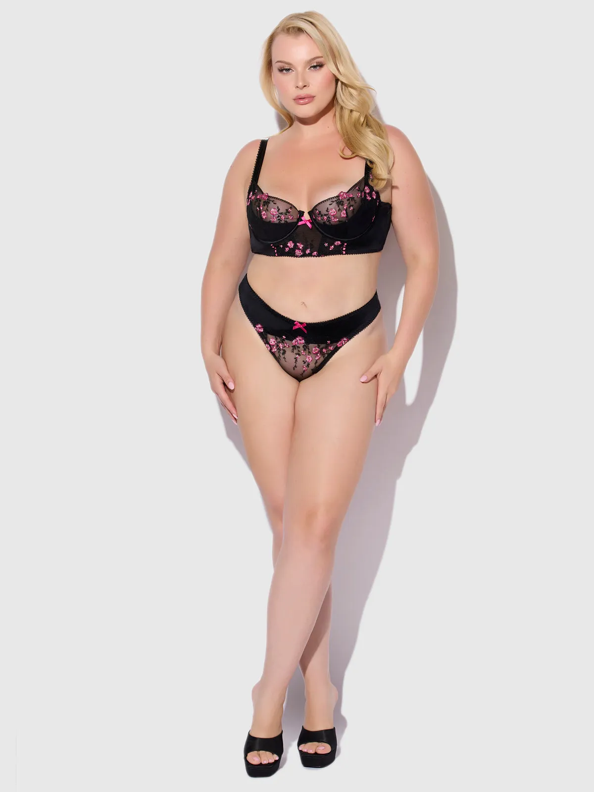 Harlow Embroidered Mesh & Satin Thong