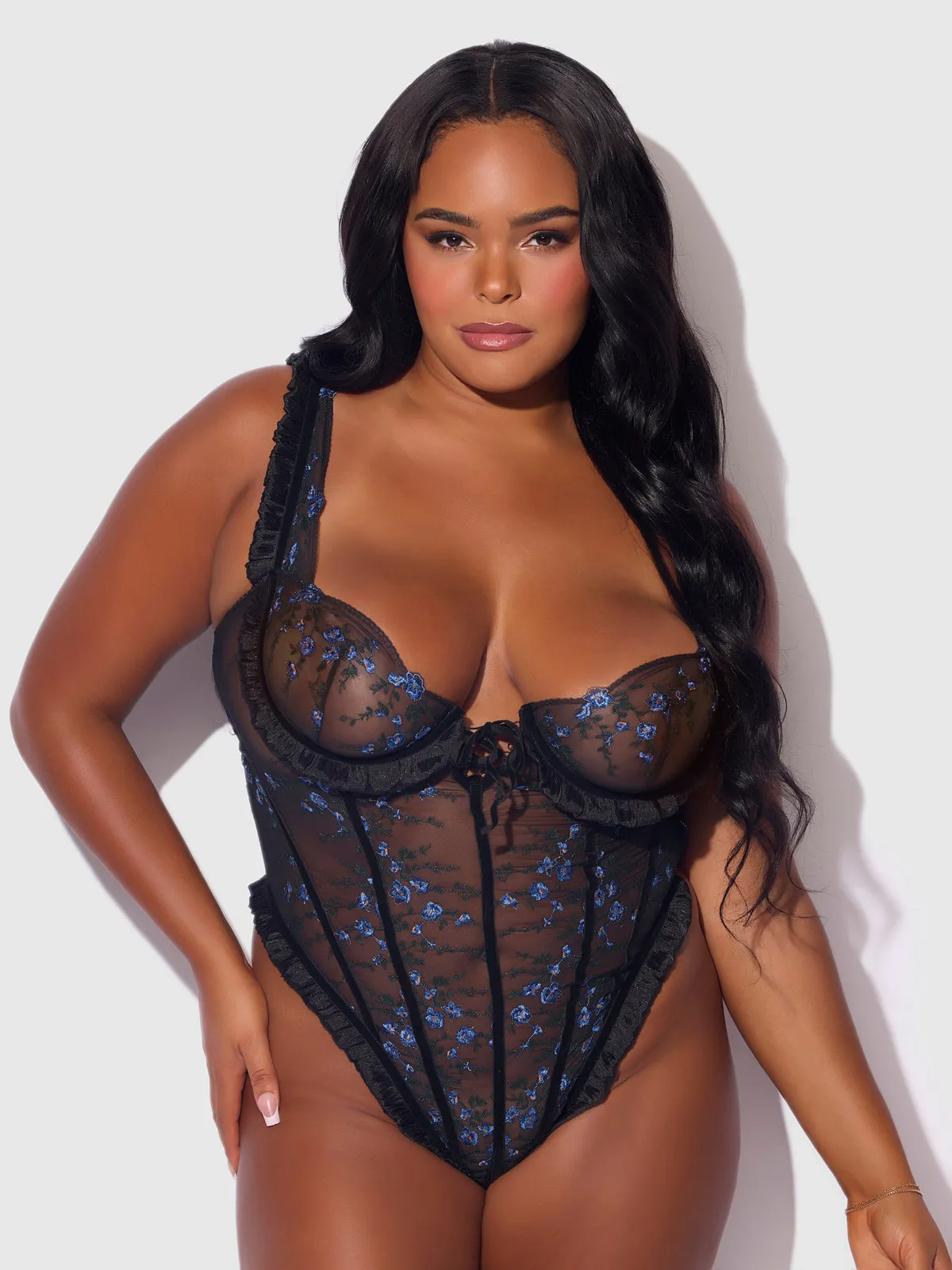 Harlow Embroidered Stretch Mesh Teddy