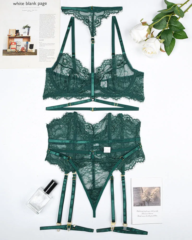 Lace Bra & Panty Set with Garter Belt