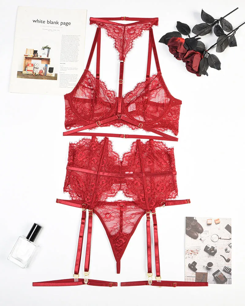 Lace Bra & Panty Set with Garter Belt