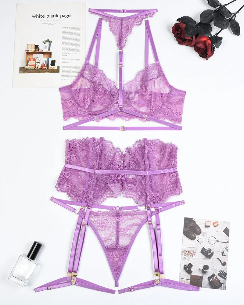 Lace Bra & Panty Set with Garter Belt
