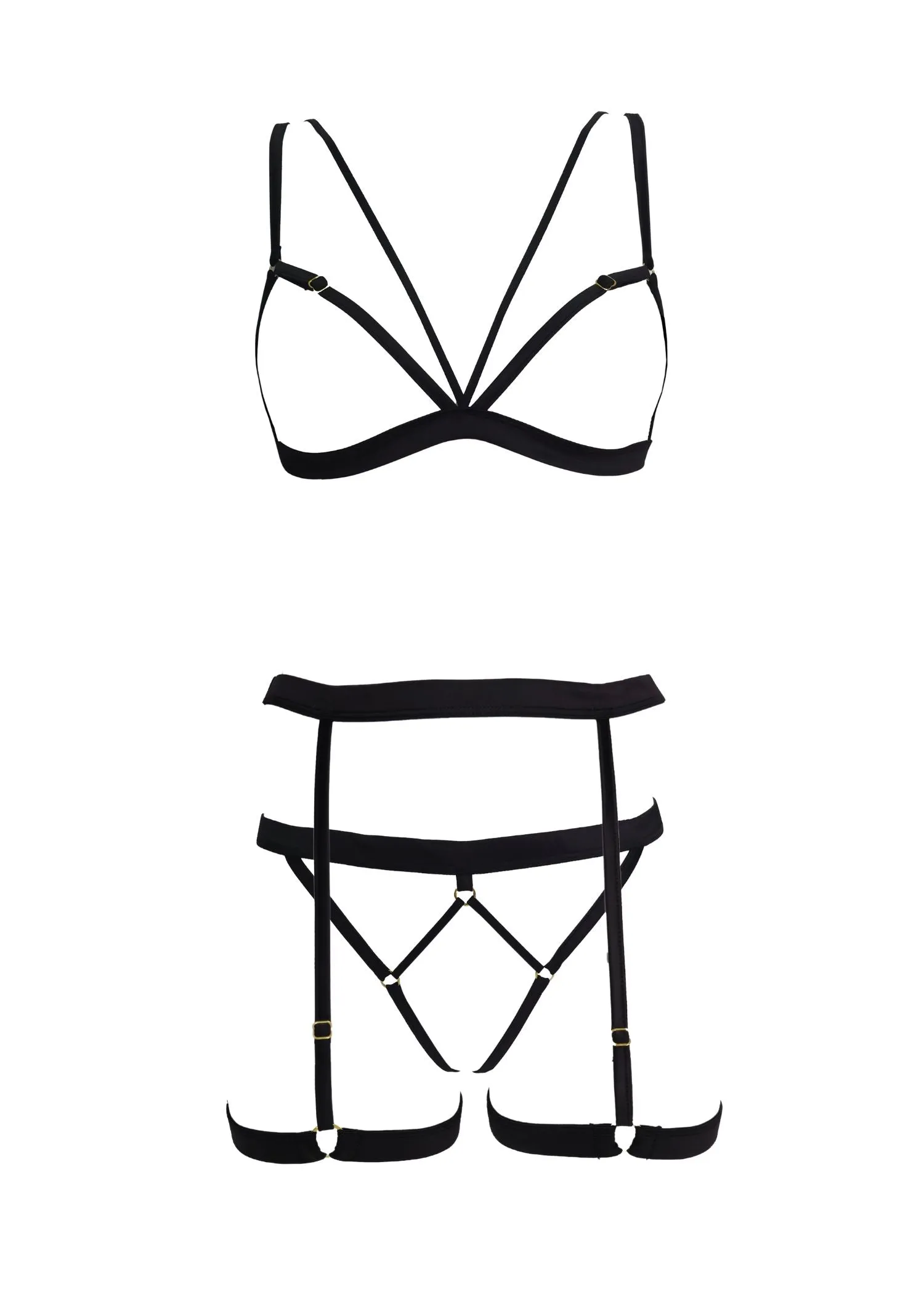 LINES Bra, Thong & Suspender Set (Black)