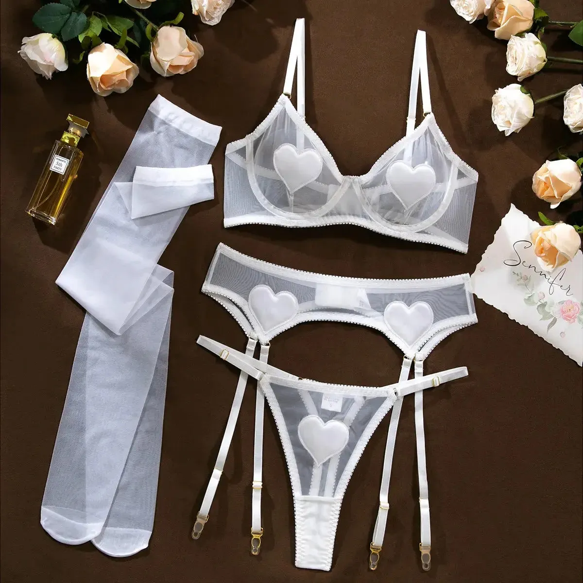 Love Heart Valentine Tulle Lingerie Set