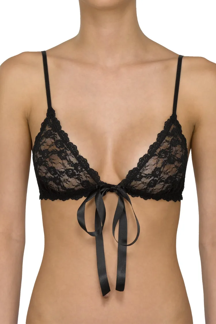 Lucy Lace & Satin Front Tie Bralette in Black
