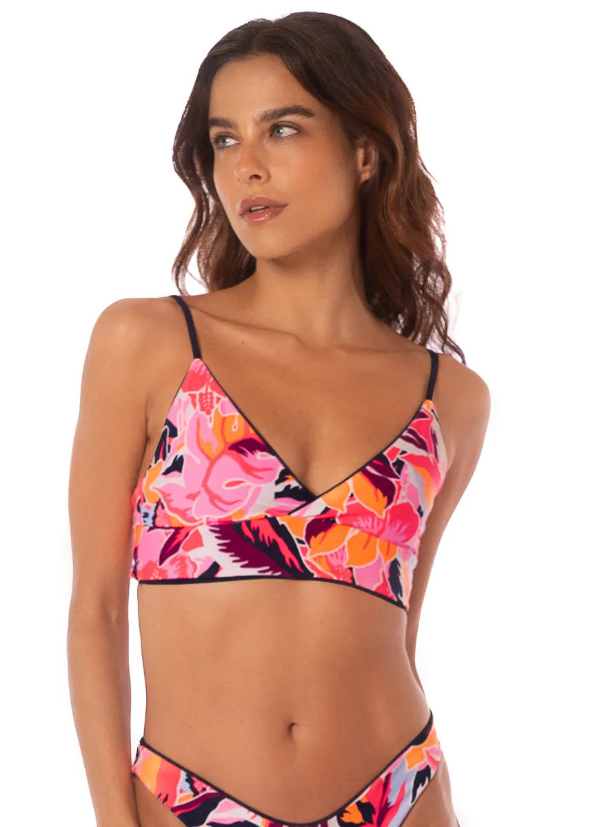 Maaji Blue Deep Criss Cross Triangle Long Line Bikini Top
