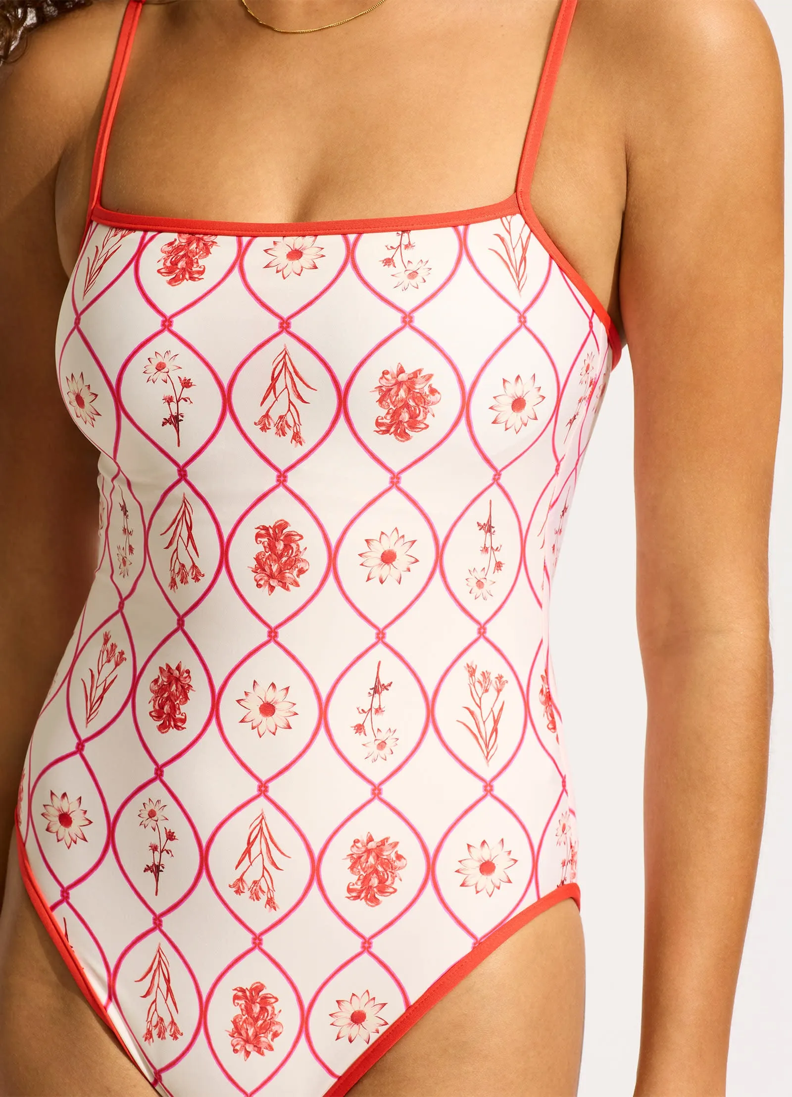 Marbella Square Neck One Piece - Flame
