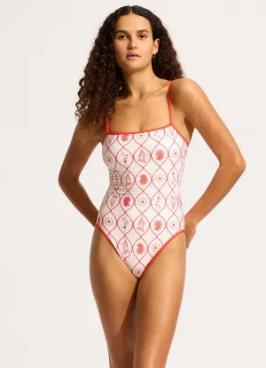 Marbella Square Neck One Piece - Flame