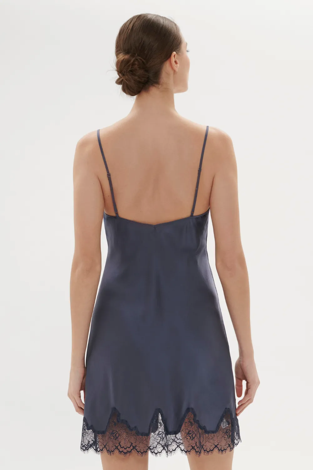 Nocturne Silk Nightdress Cinder Blue, Size 4 (UK 14-16)