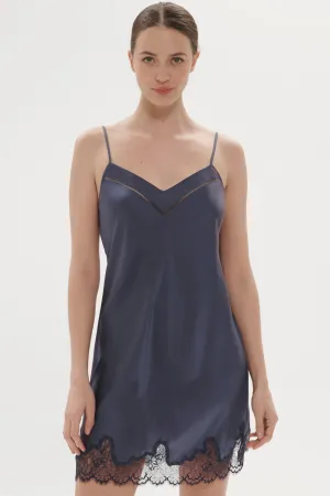 Nocturne Silk Nightdress Cinder Blue, Size 4 (UK 14-16)