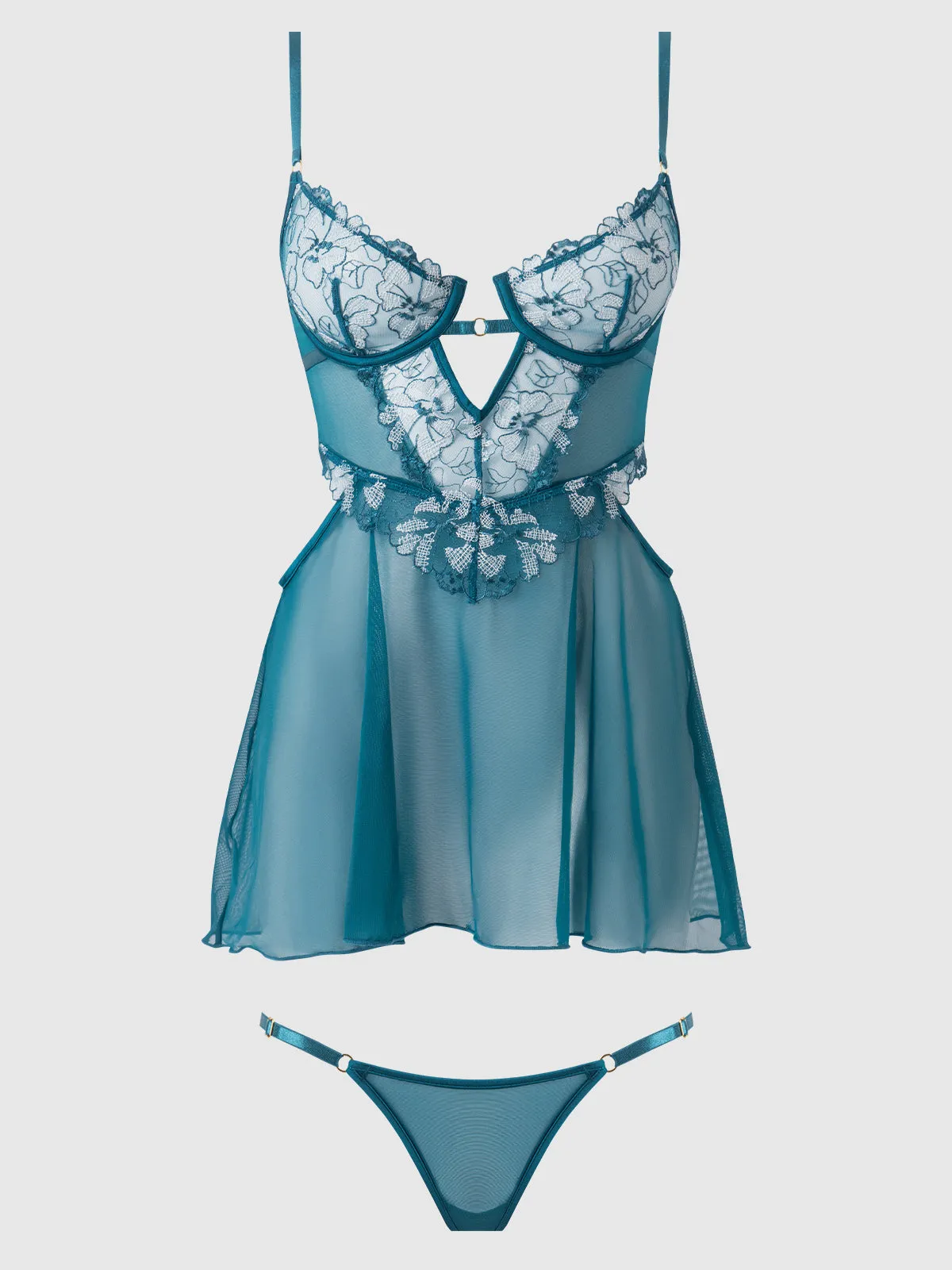 Nova Lace Plus Size Babydoll Set In Blue