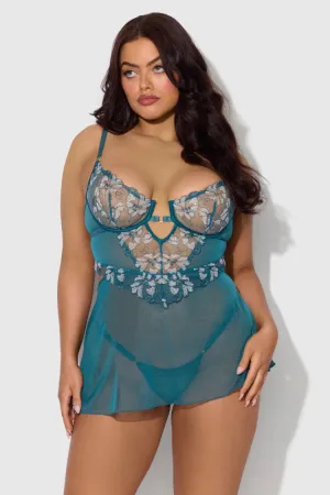 Nova Lace Plus Size Babydoll Set In Blue