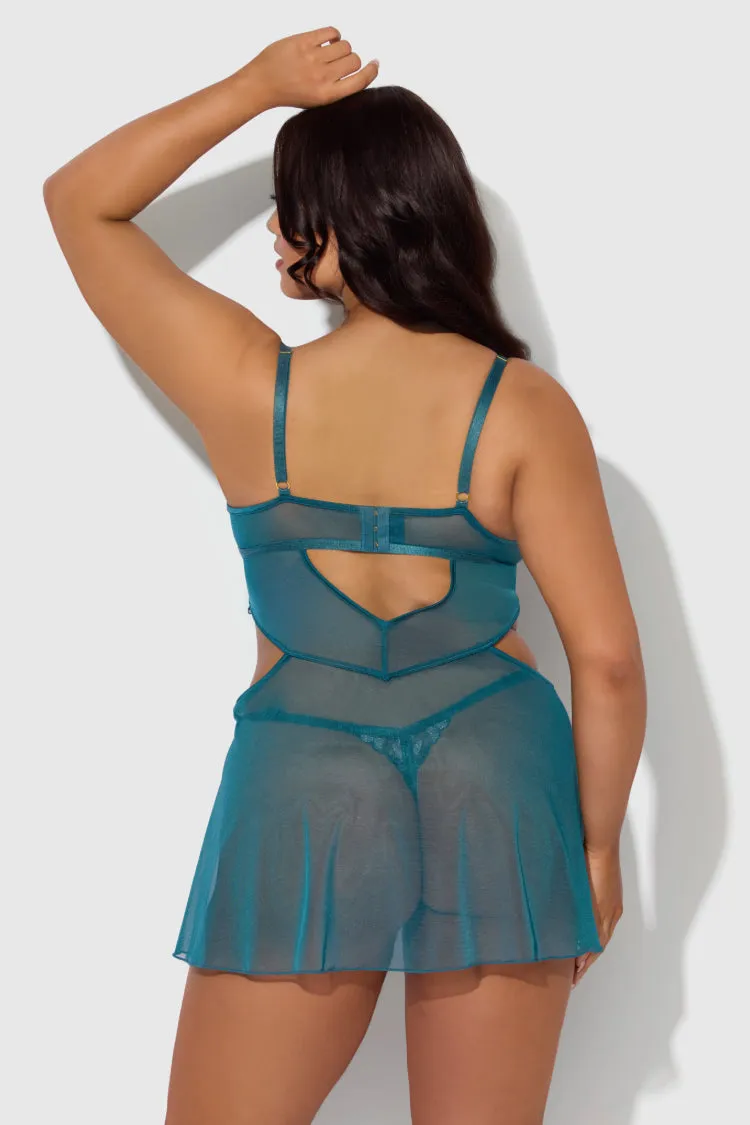 Nova Lace Plus Size Babydoll Set In Blue