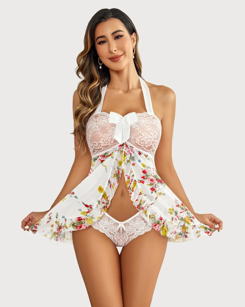 Open Front Halter Nighty