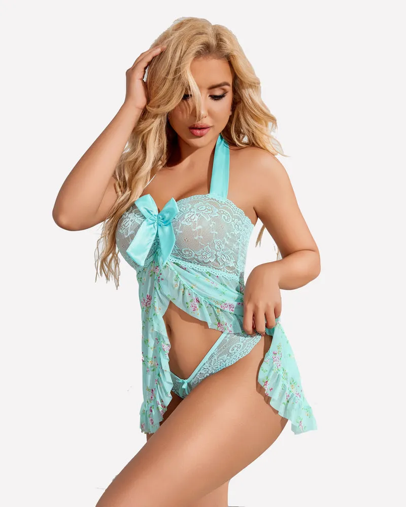 Open Front Halter Nighty