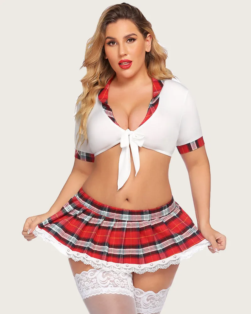 Plus Size Lingerie with Tie Top and Mini Skirt