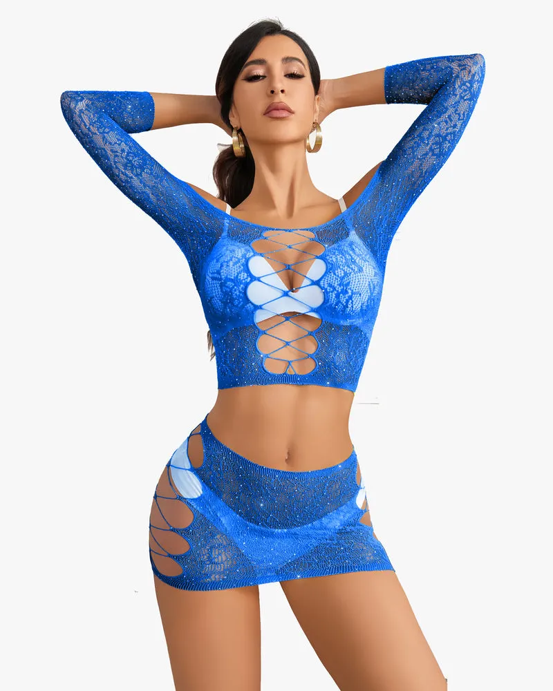Rhinestone Fishnet Lingerie Sets