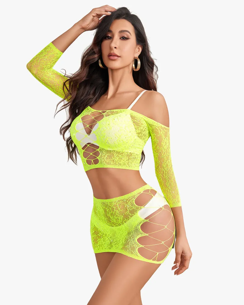 Rhinestone Fishnet Lingerie Sets