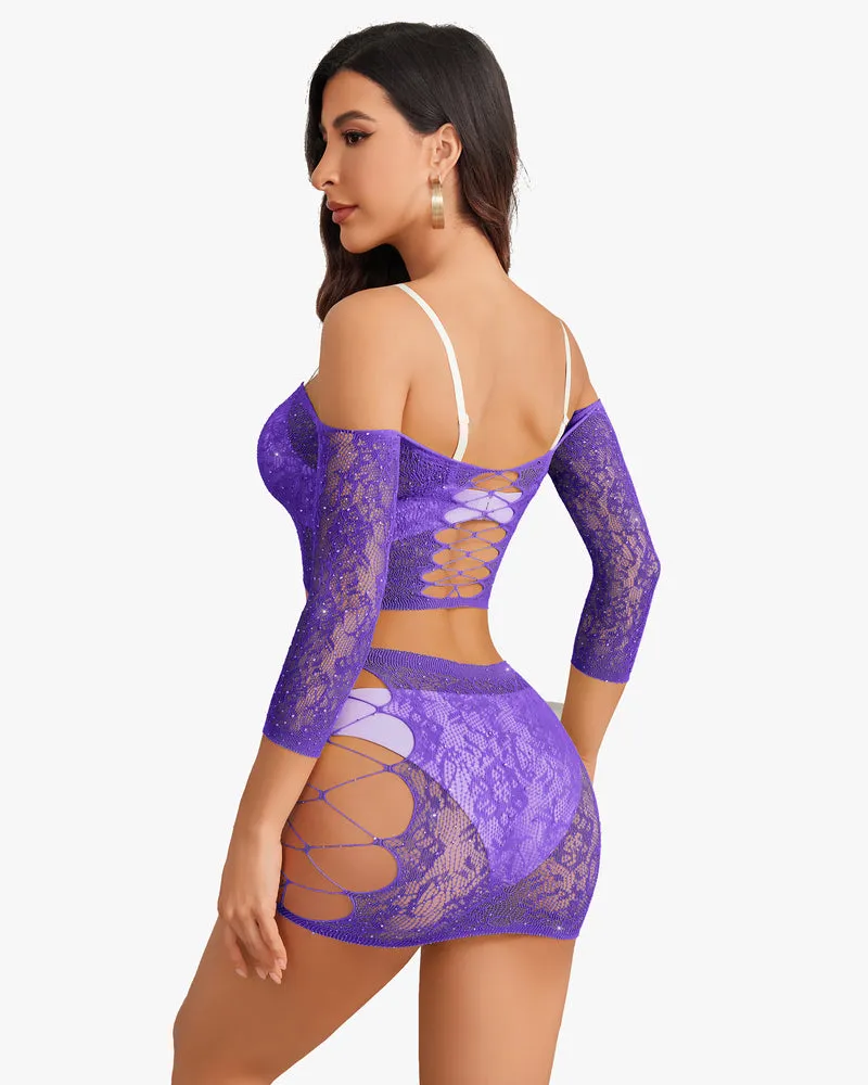 Rhinestone Fishnet Lingerie Sets