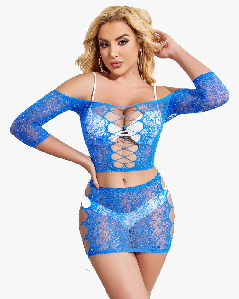 Rhinestone Fishnet Lingerie Sets