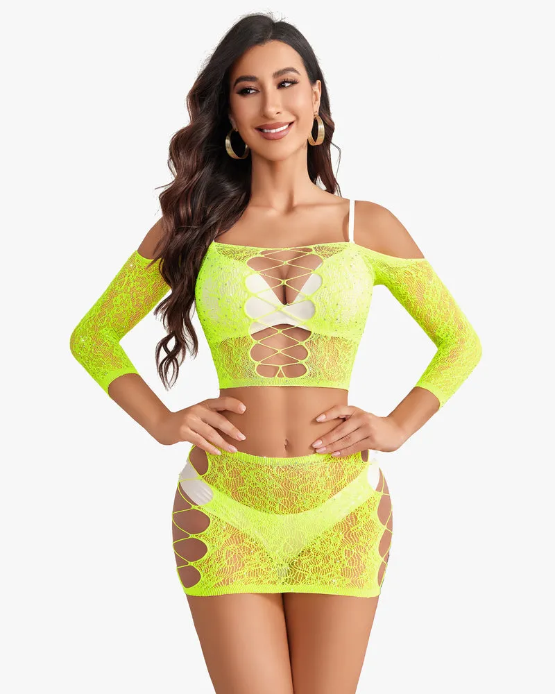 Rhinestone Fishnet Lingerie Sets