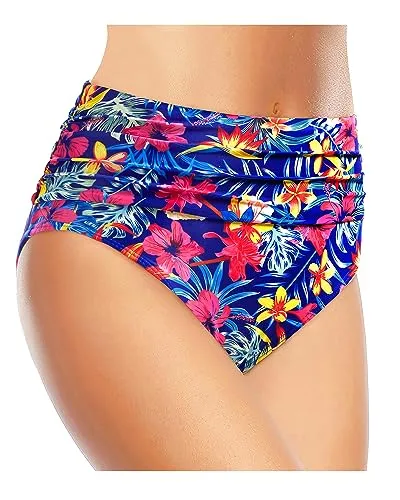 Ruched High Waist Tummy Control Bikini Bottom