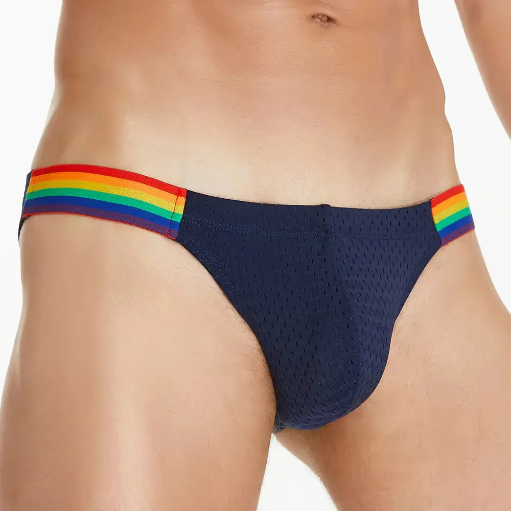 Seobean Men's Low-Rise Rainbow Mesh Briefs - Breathable Sexy Underwear 240103