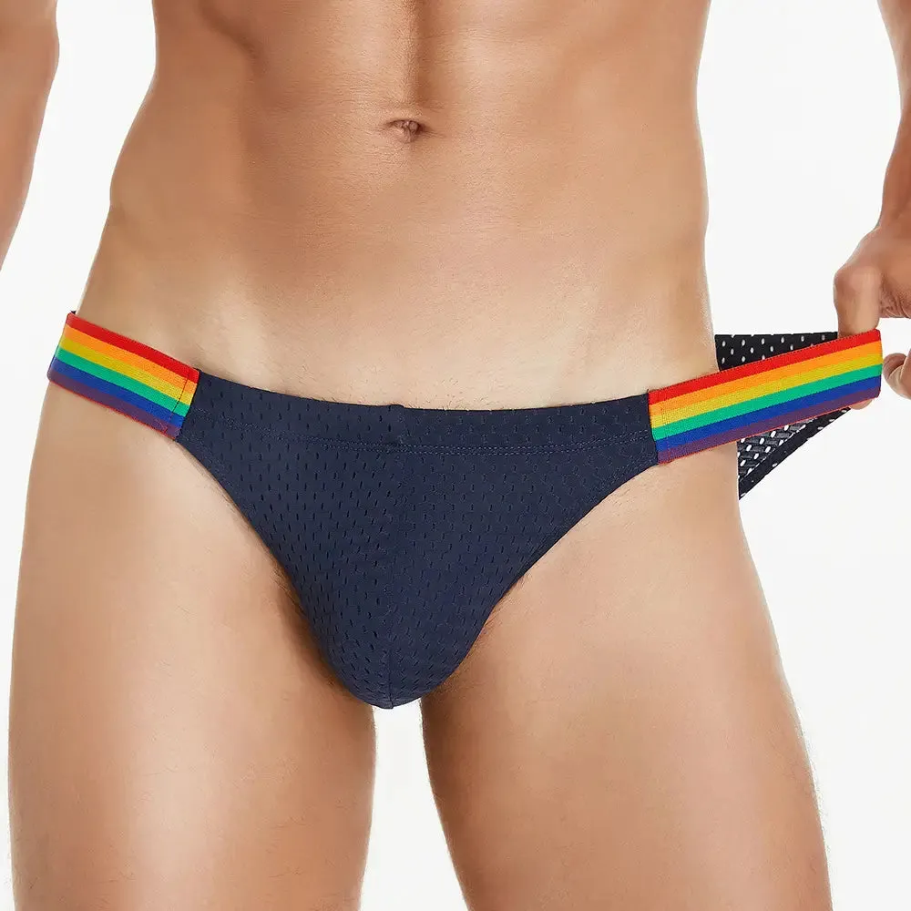 Seobean Men's Low-Rise Rainbow Mesh Briefs - Breathable Sexy Underwear 240103