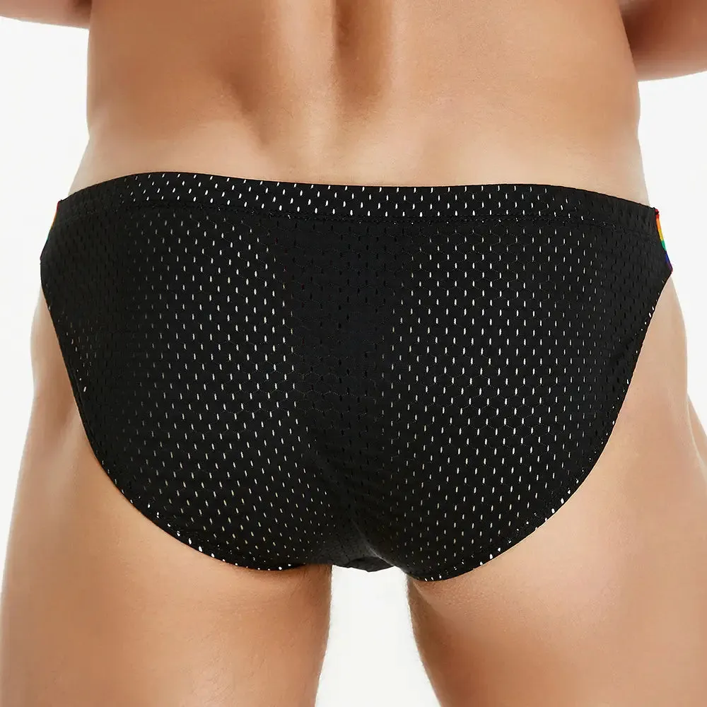 Seobean Men's Low-Rise Rainbow Mesh Briefs - Breathable Sexy Underwear 240103