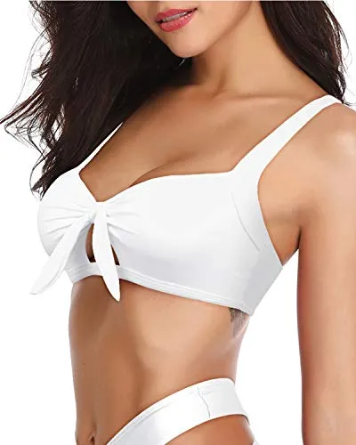 Solid Color Ruffle Flounce Swimsuit Top-White
