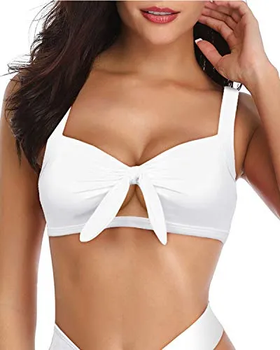 Solid Color Ruffle Flounce Swimsuit Top-White