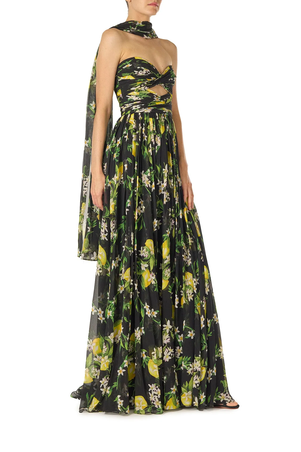 Strapless Lemon Floral Gown