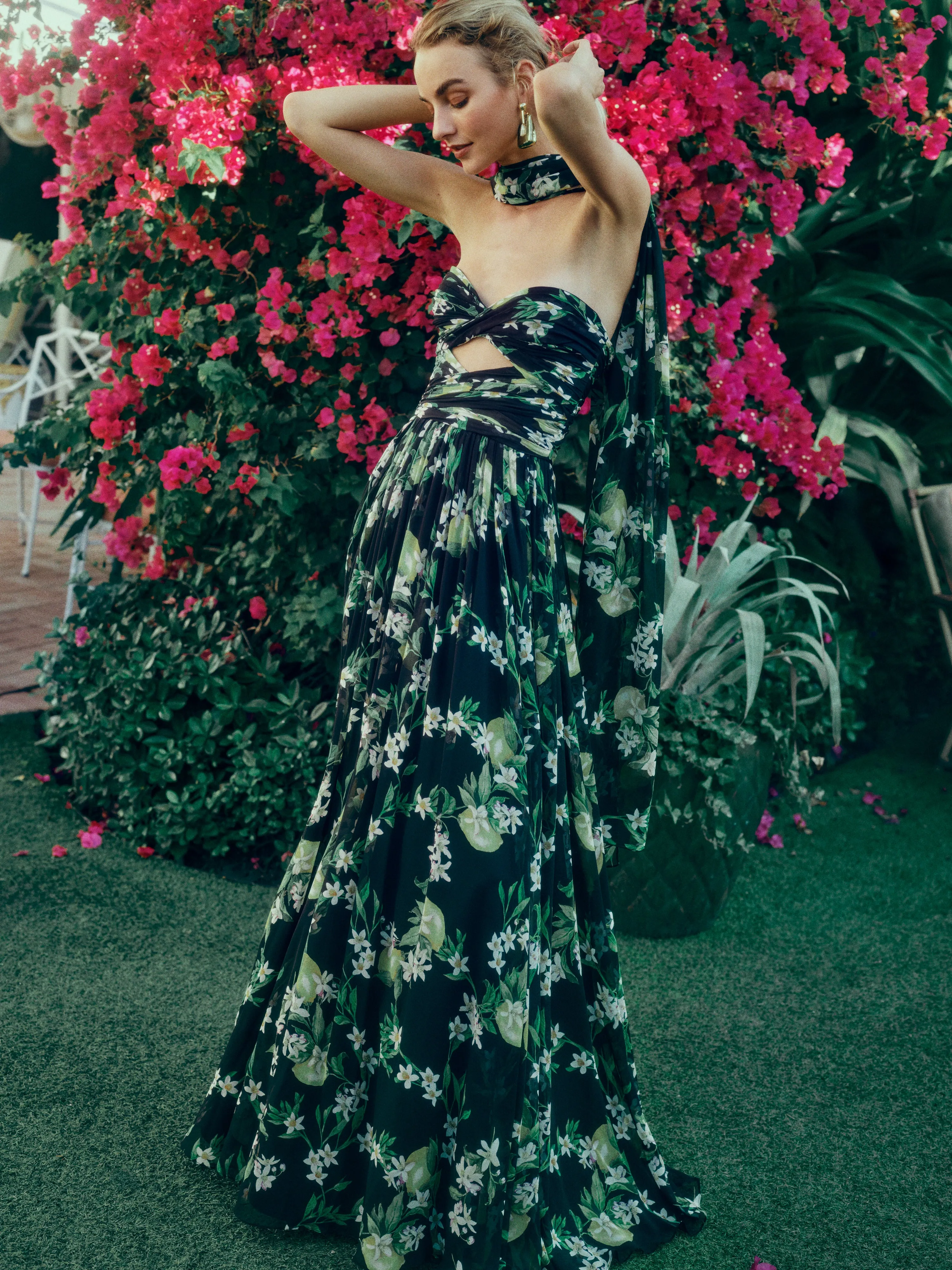 Strapless Lemon Floral Gown