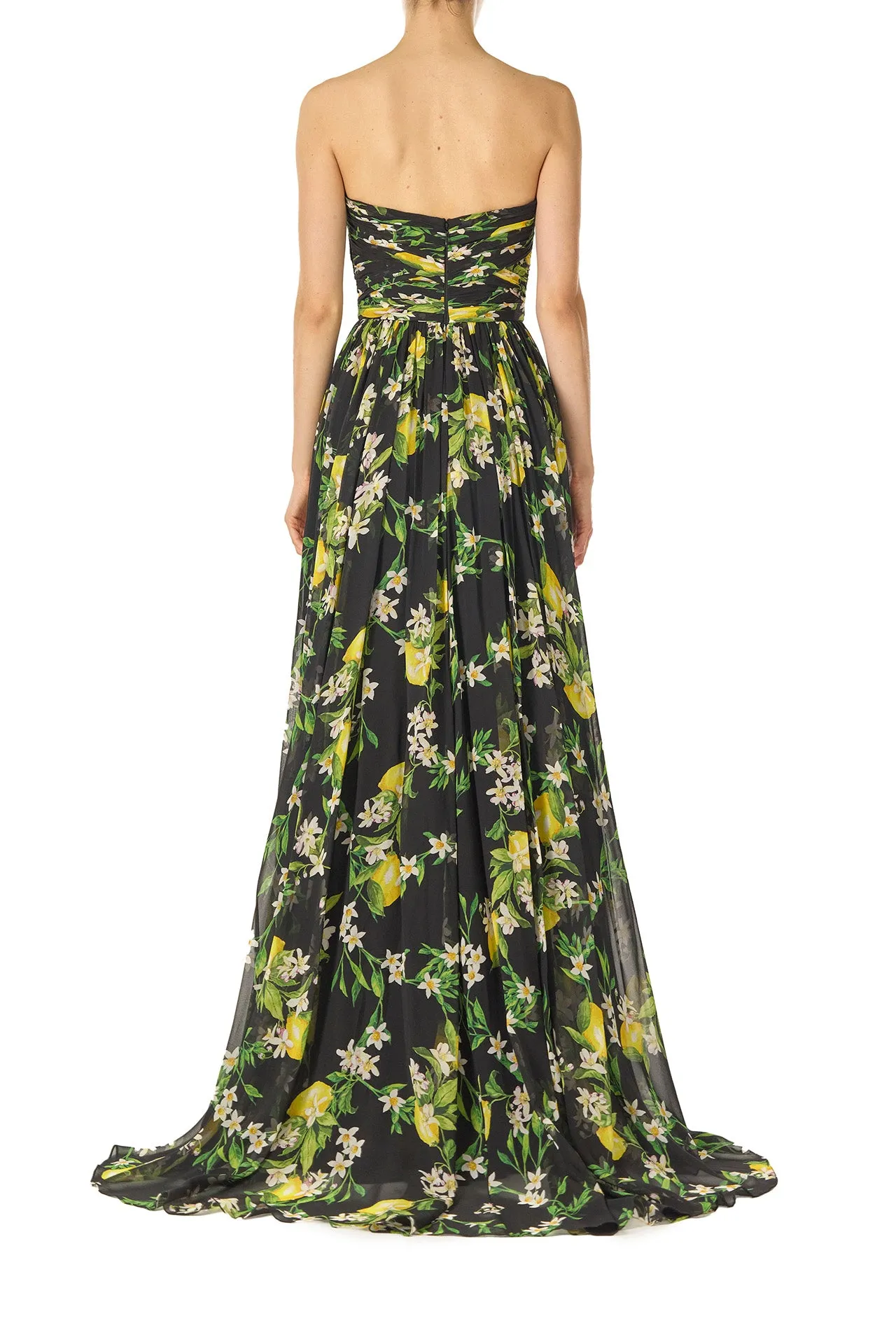 Strapless Lemon Floral Gown