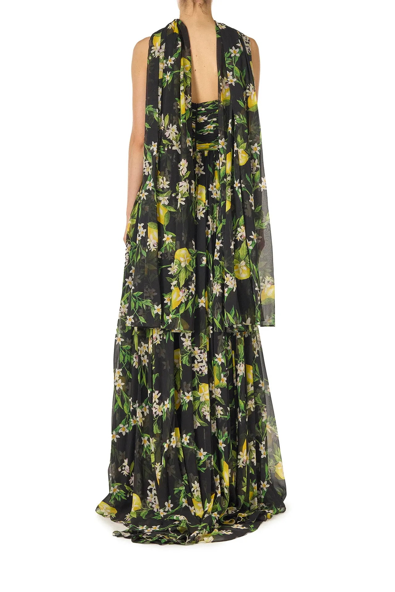 Strapless Lemon Floral Gown