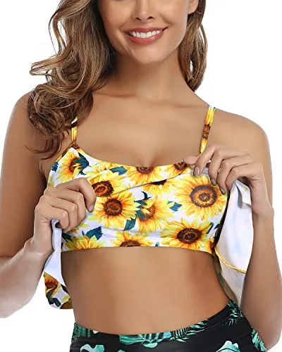 Sturdy Adjustable Bikini Top Flounce Swim Top-Yellow And Sunflower